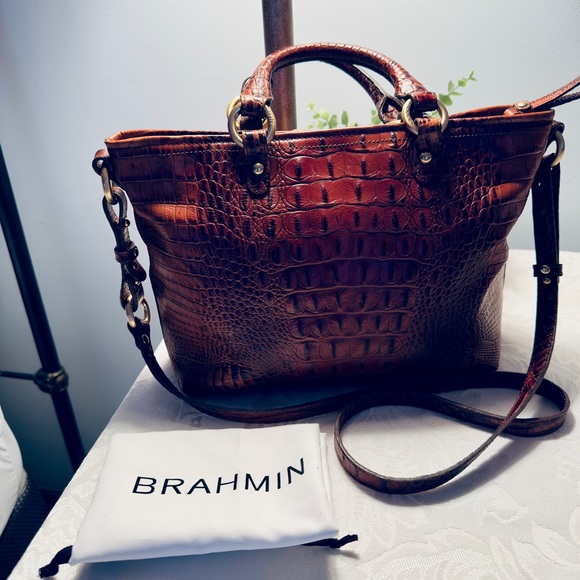 Brahmin Mini Asher Satchel Pecan Melbourne Crocodile Embossed Leather Bag - Picture 5 of 15